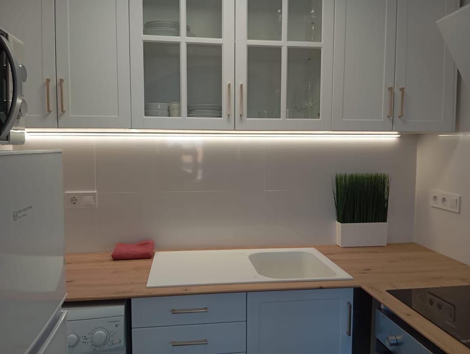Kitchen or kitchenette, stove