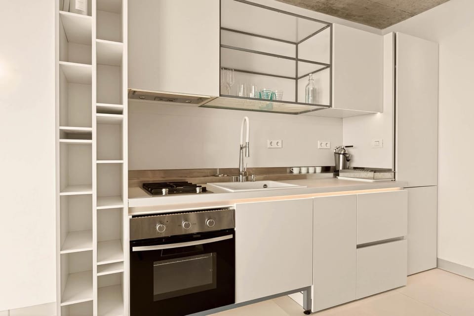 Kitchen or kitchenette, stove