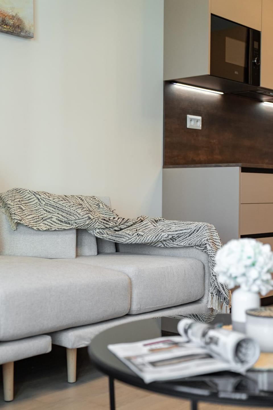 Kitchen or kitchenette, Living room, Seating area