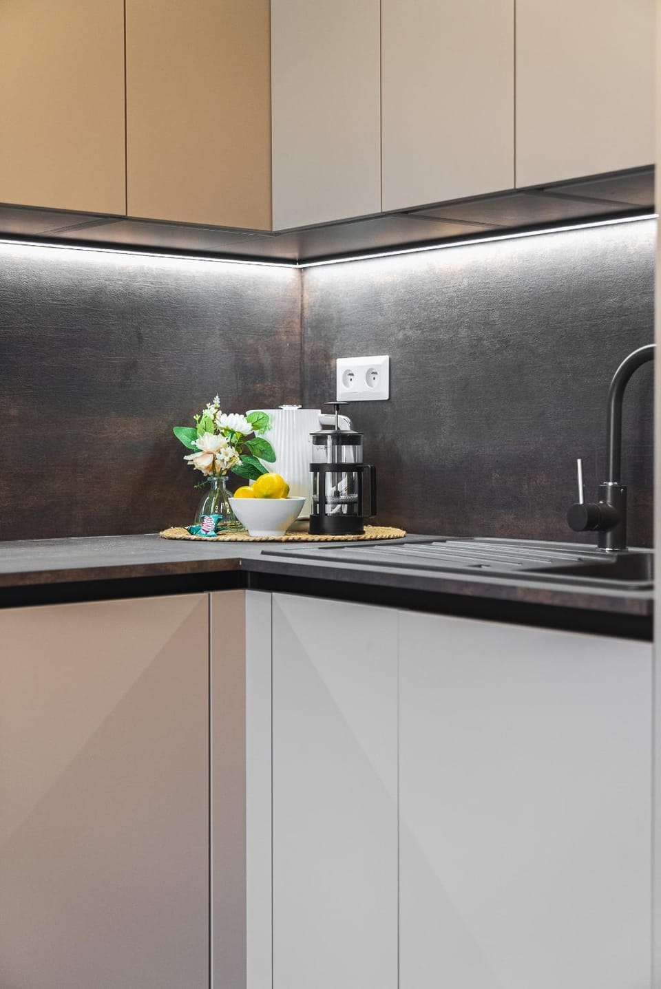 Kitchen or kitchenette, stove
