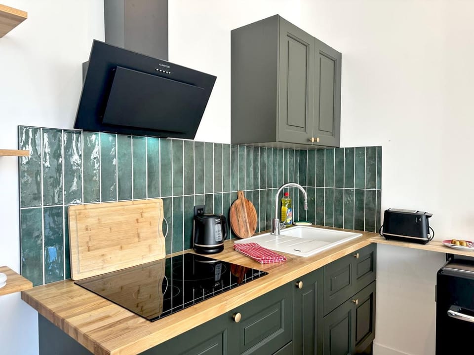 Kitchen or kitchenette, stove
