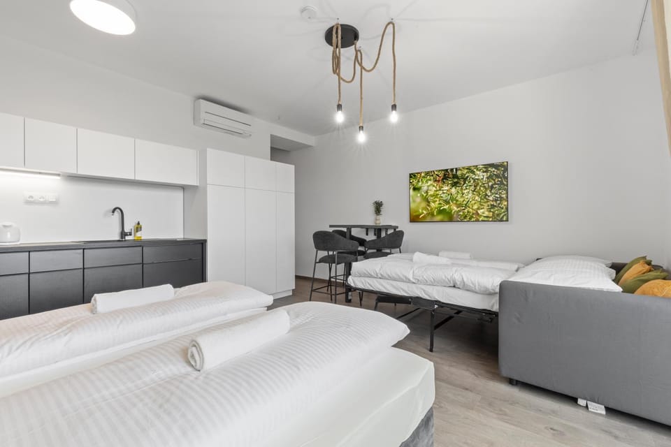 Bed, Kitchen or kitchenette, Bedroom, towels, air conditioner