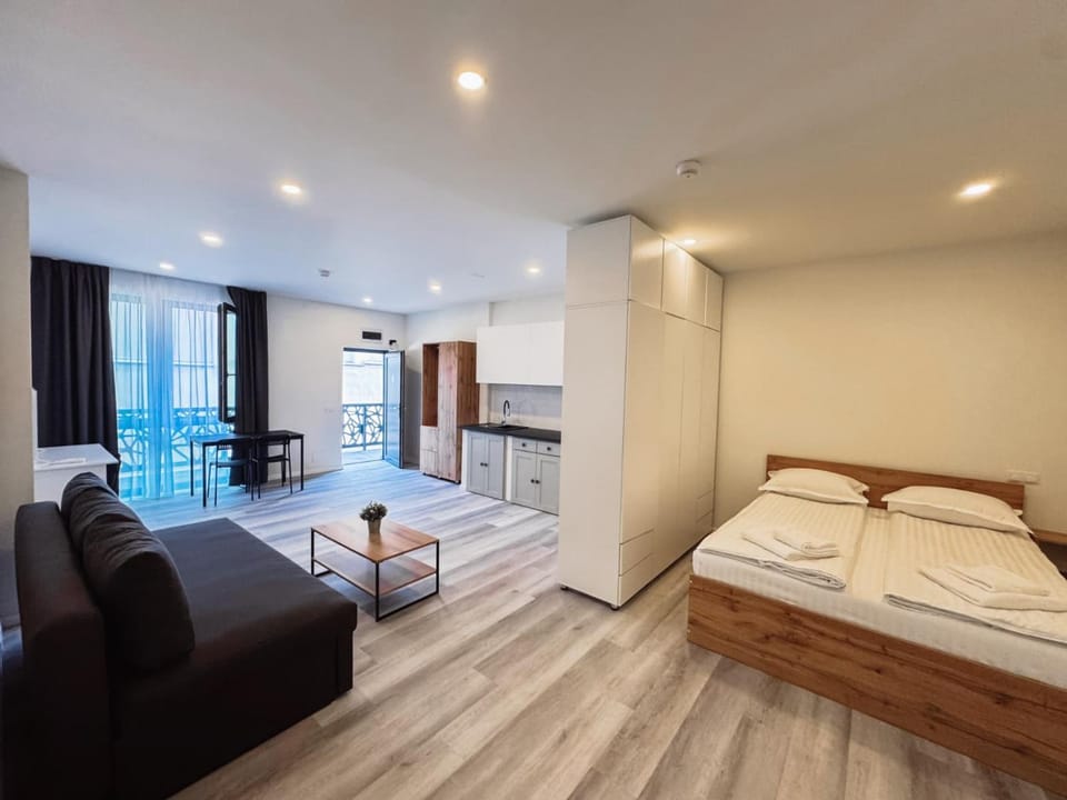 Bed, Kitchen or kitchenette, Living room, Photo of the whole room, Seating area, Bedroom