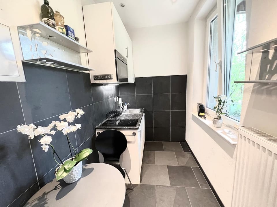 Kitchen or kitchenette, stove