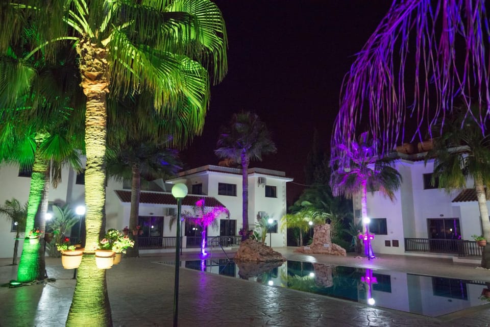 Property building, Night, Swimming pool