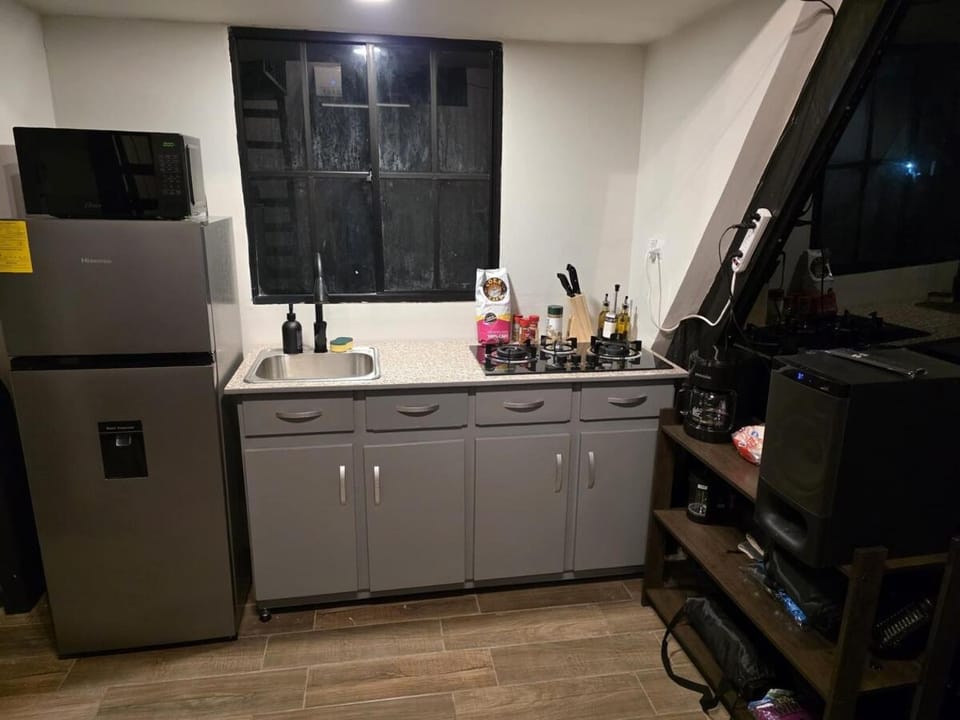 Kitchen or kitchenette, stove