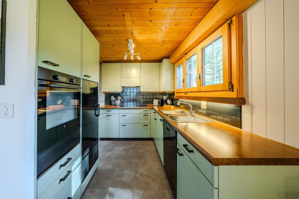Kitchen or kitchenette, dishwasher, oven, stove