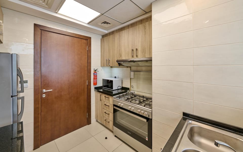 Kitchen or kitchenette, stove