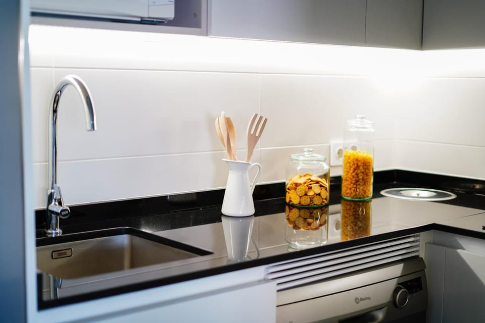 Kitchen or kitchenette, stove