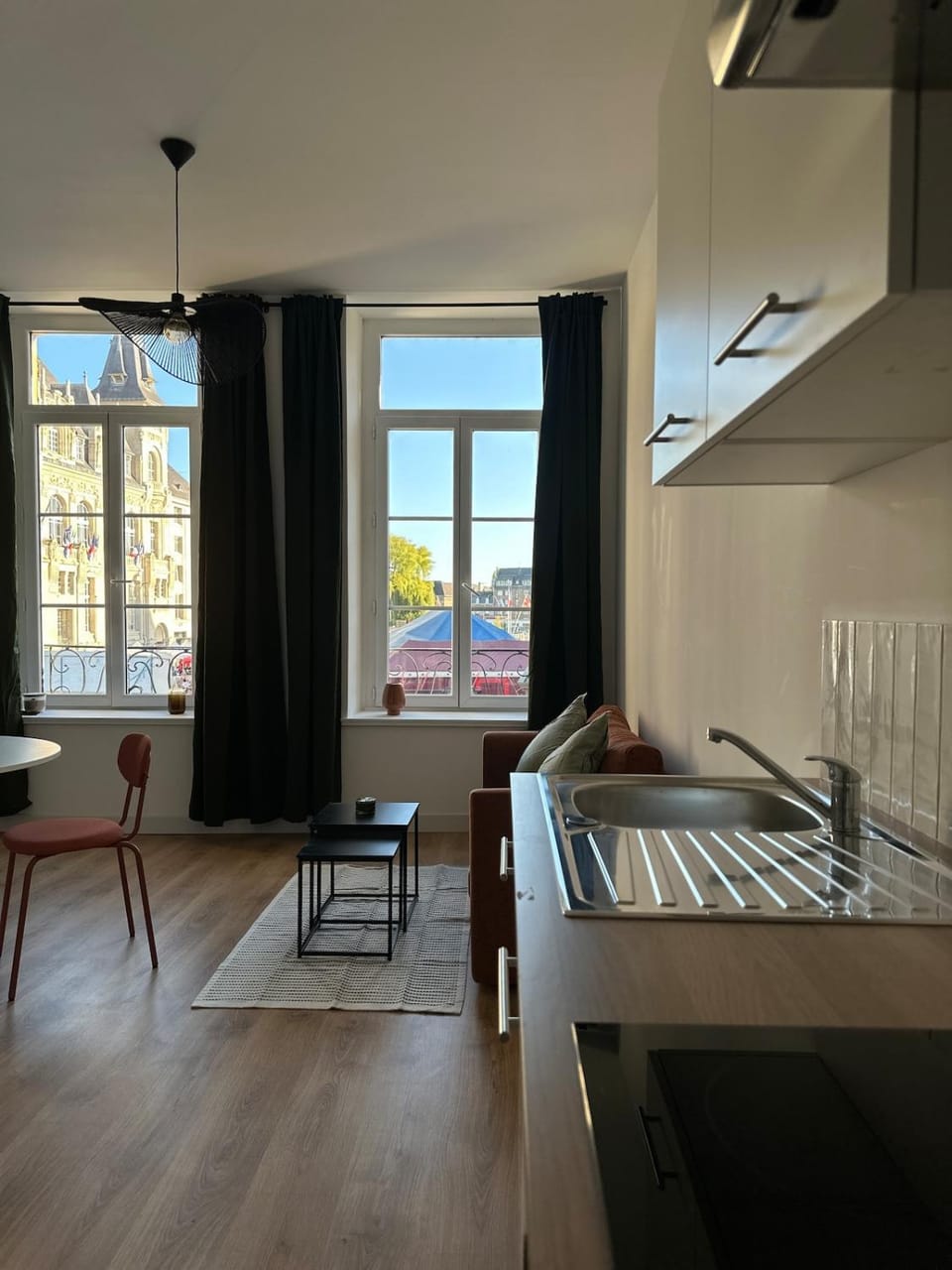 Kitchen or kitchenette, stove