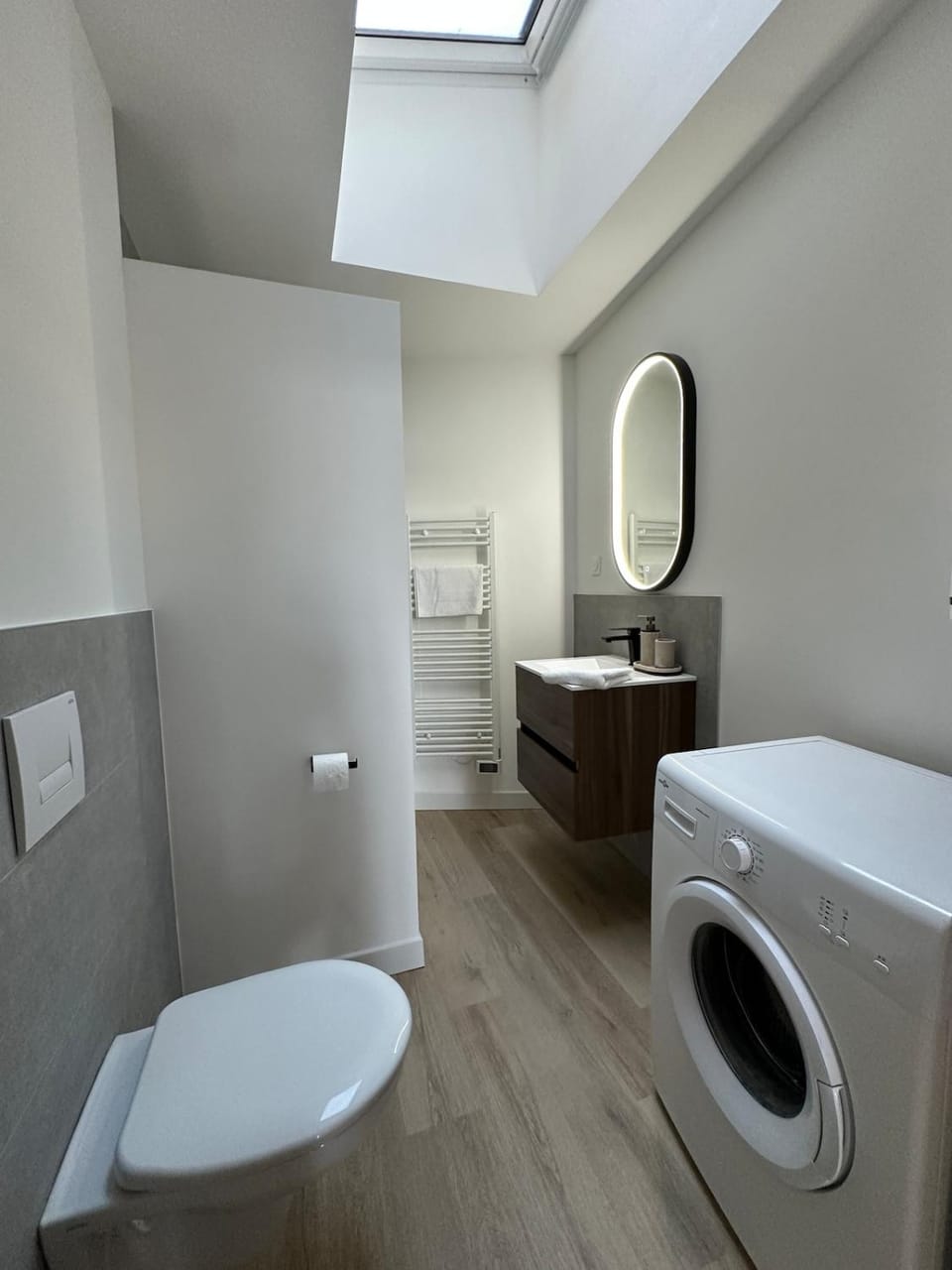 Toilet, Bathroom, towels, washing machine
