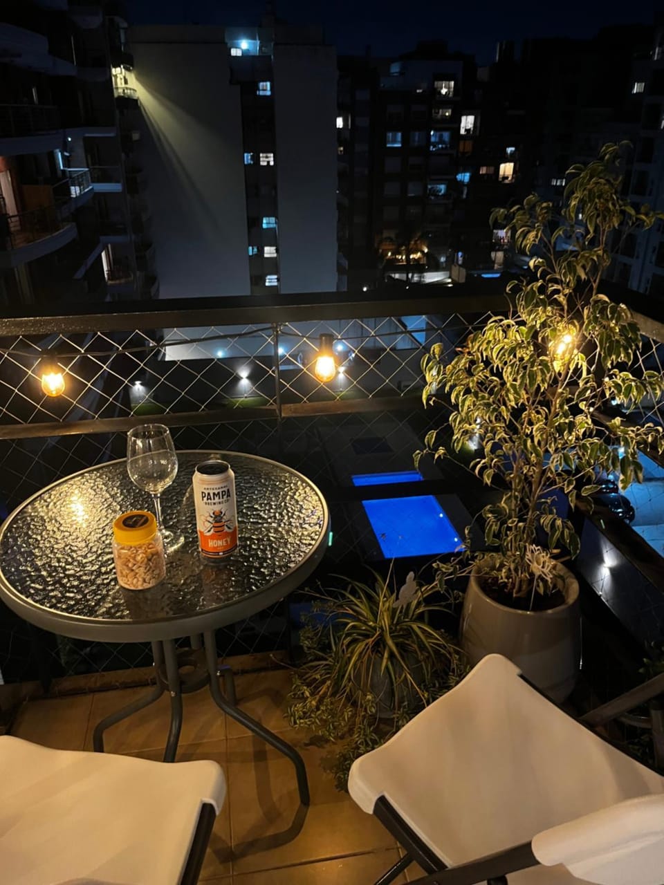 Night, View (from property/room), Balcony/Terrace, Food and drinks