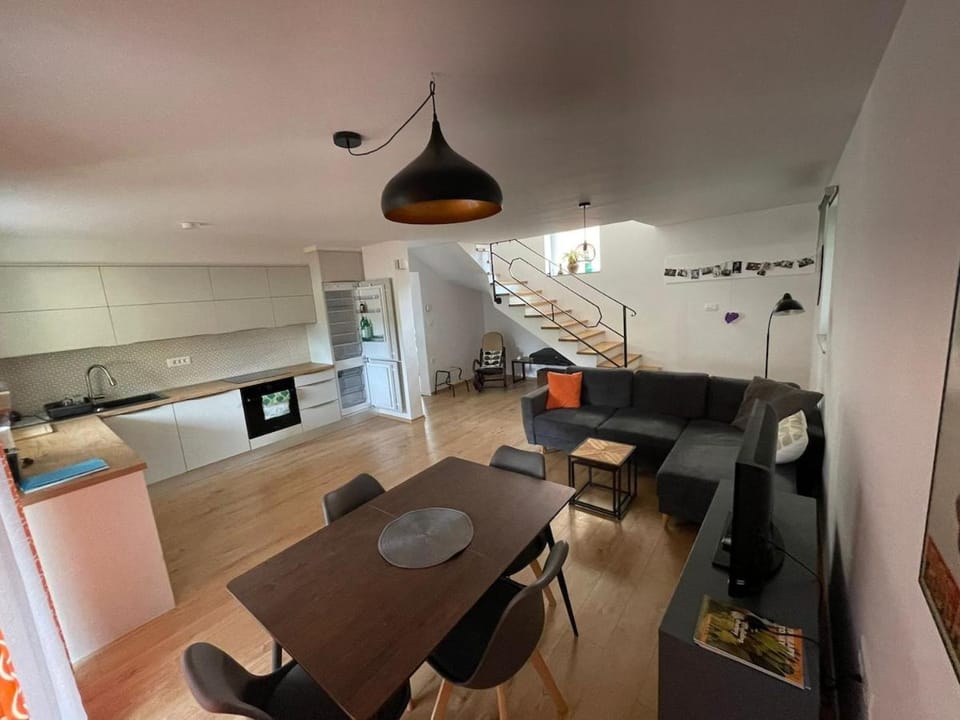 Kitchen or kitchenette, Living room, Dining area, dishwasher, oven, stove
