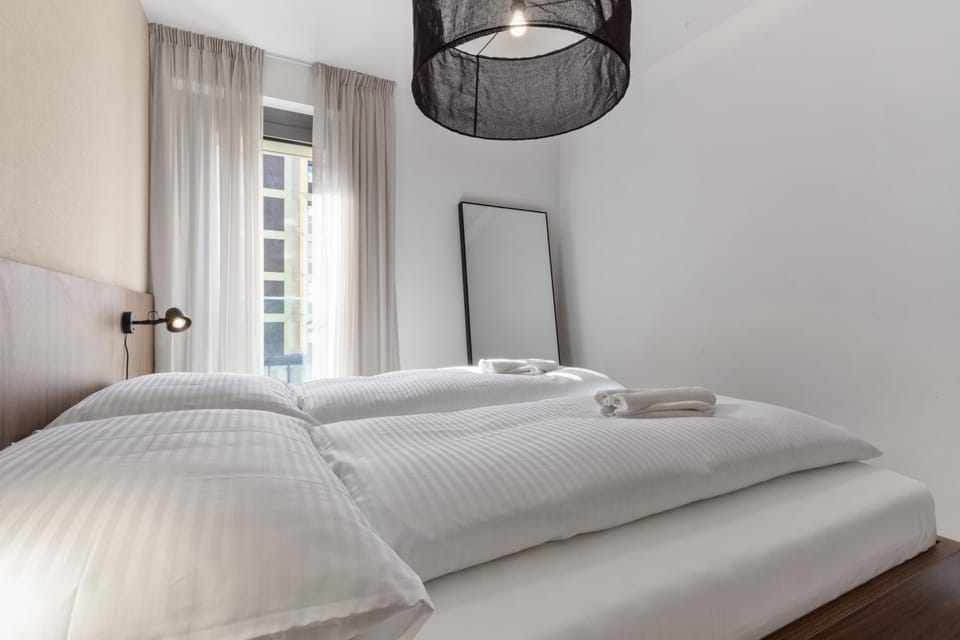 Bed, Photo of the whole room, Bedroom, towels, air conditioner