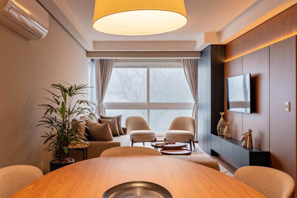 Living room, Seating area, City view, Street view