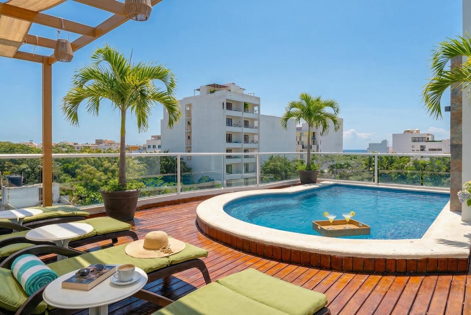 Property building, Patio, Day, Natural landscape, View (from property/room), Balcony/Terrace, Seating area, Pool view, Swimming pool, sunbed