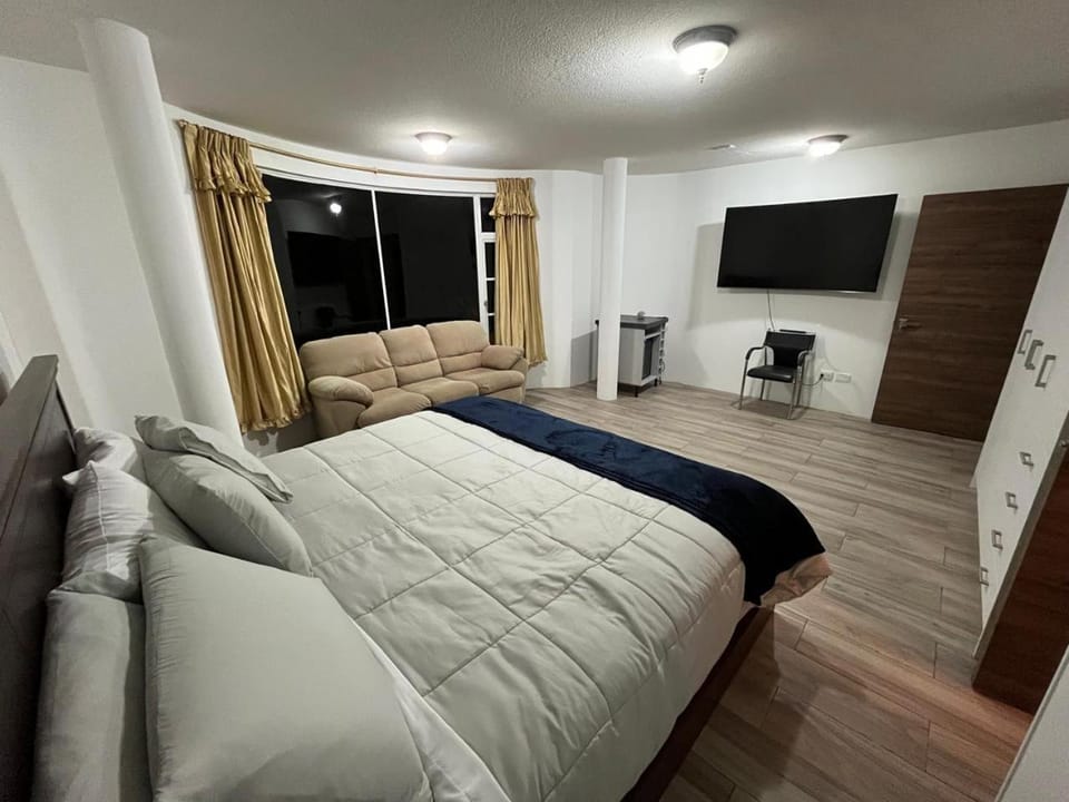 Bed, TV and multimedia, Living room, Photo of the whole room, Seating area, Bedroom