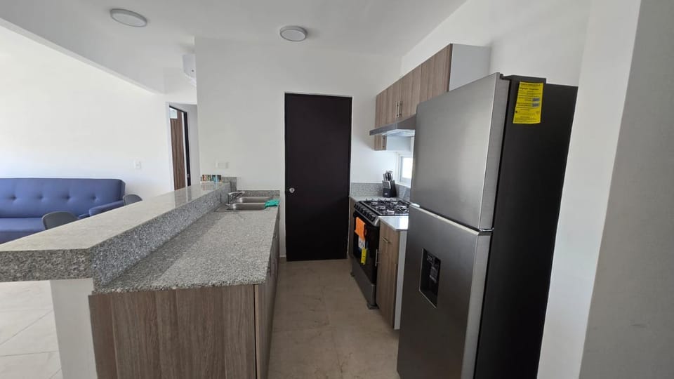 Kitchen or kitchenette, stove