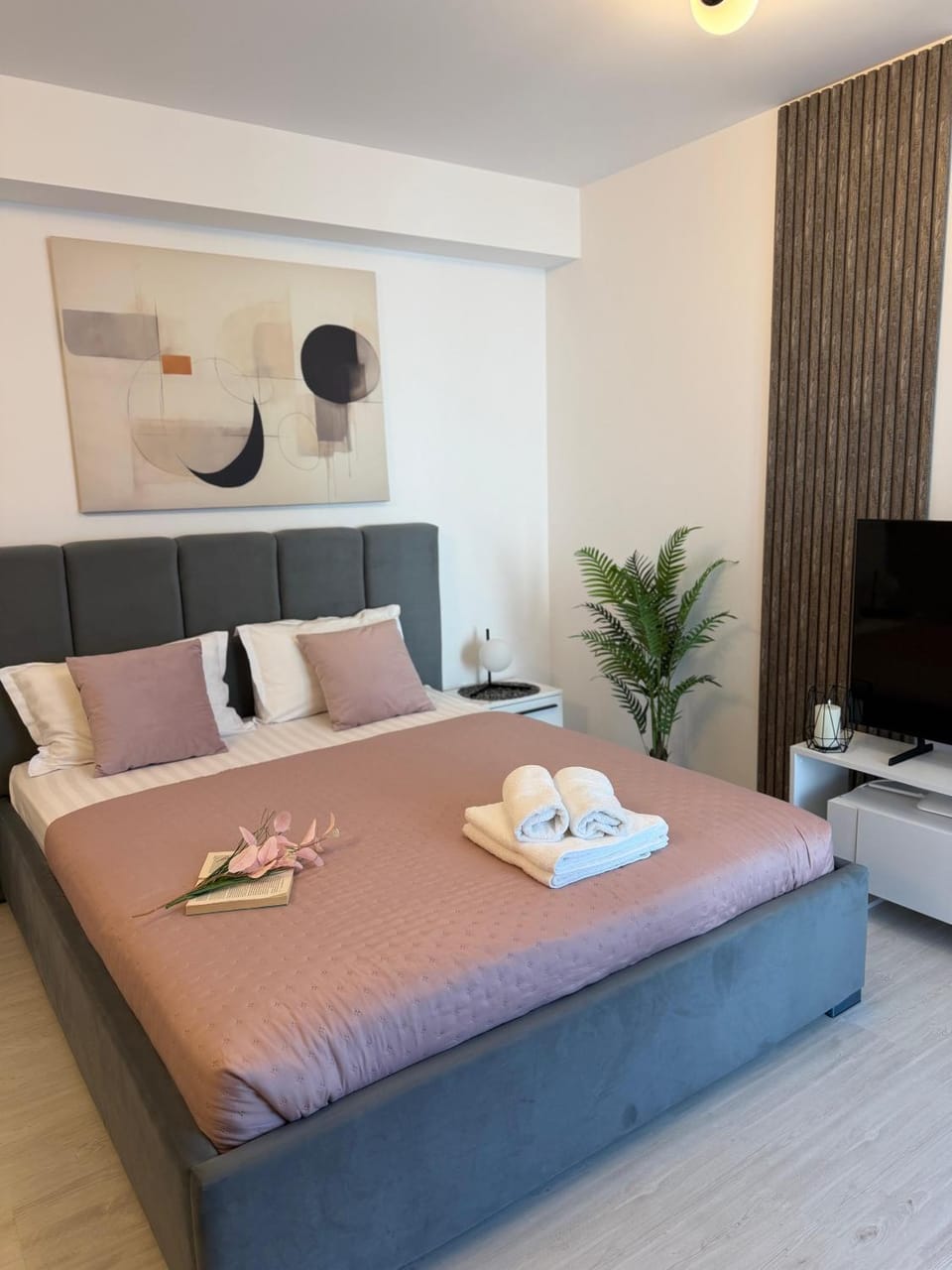 Bed, TV and multimedia, towels