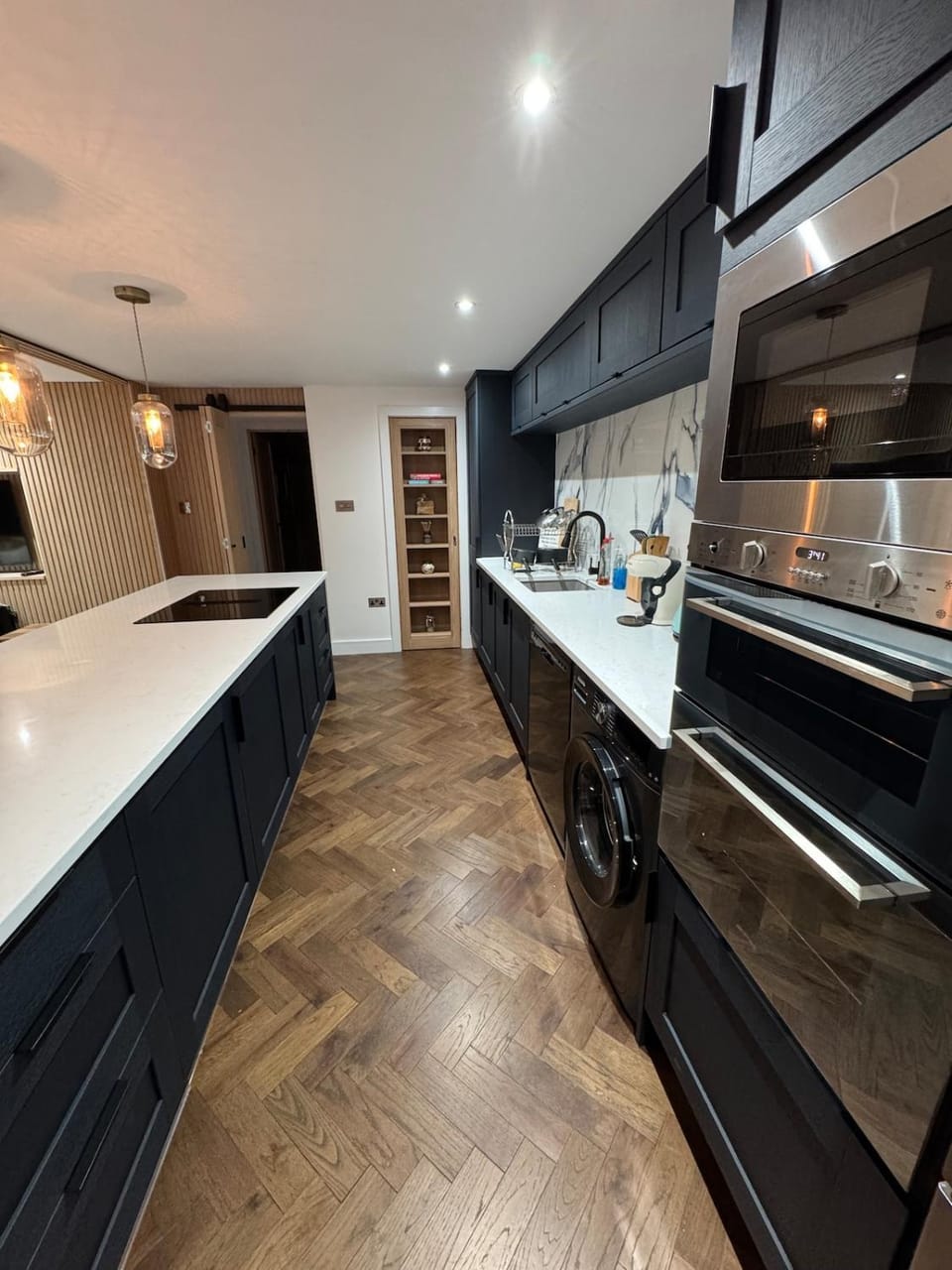 Kitchen or kitchenette, dishwasher, oven, stove