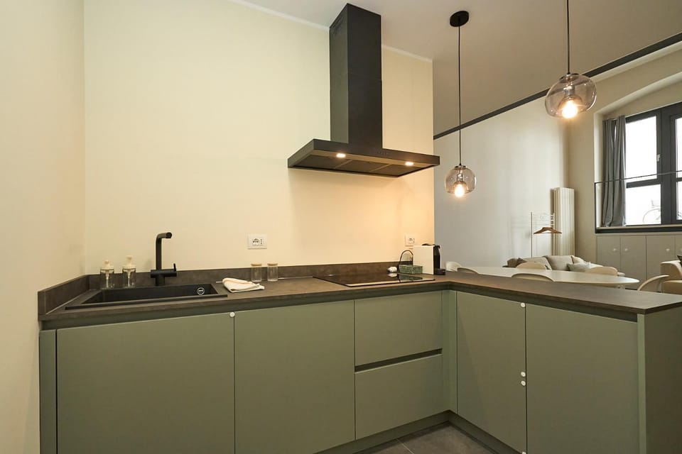 Kitchen or kitchenette, dishwasher, stove