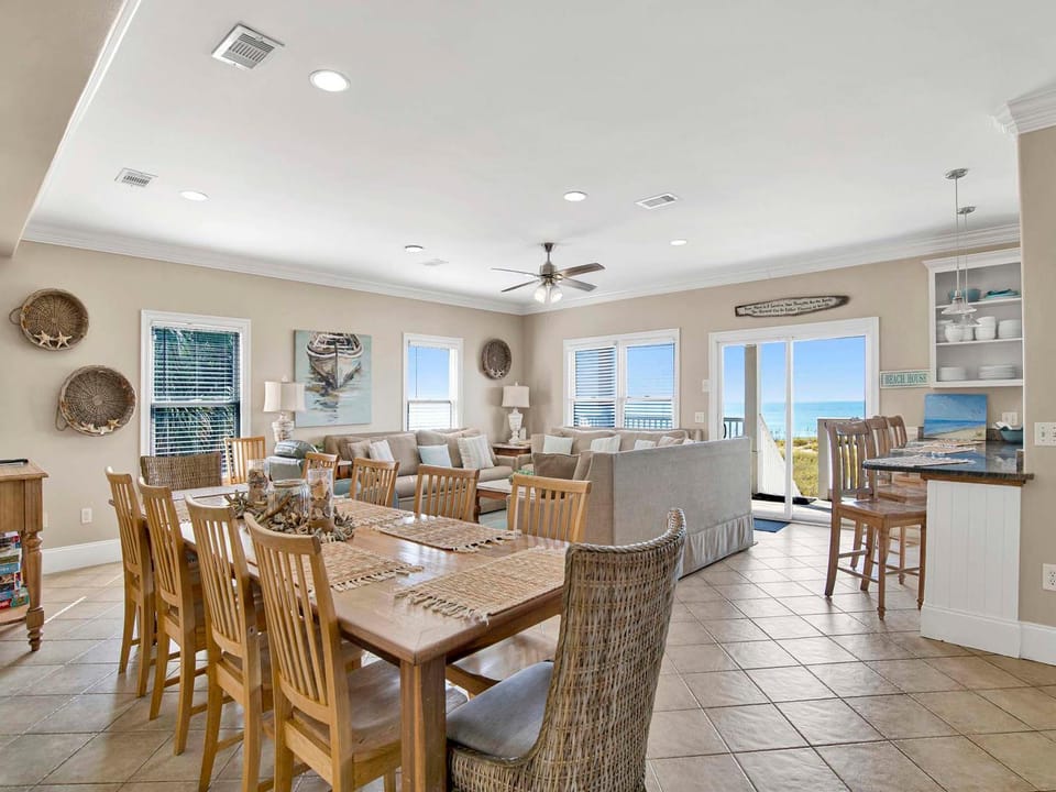 View (from property/room), Living room, Seating area, Dining area, Sea view, furniture, kitchen