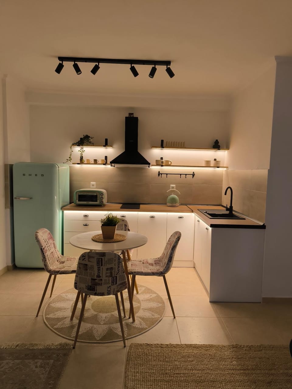 Kitchen or kitchenette, stove