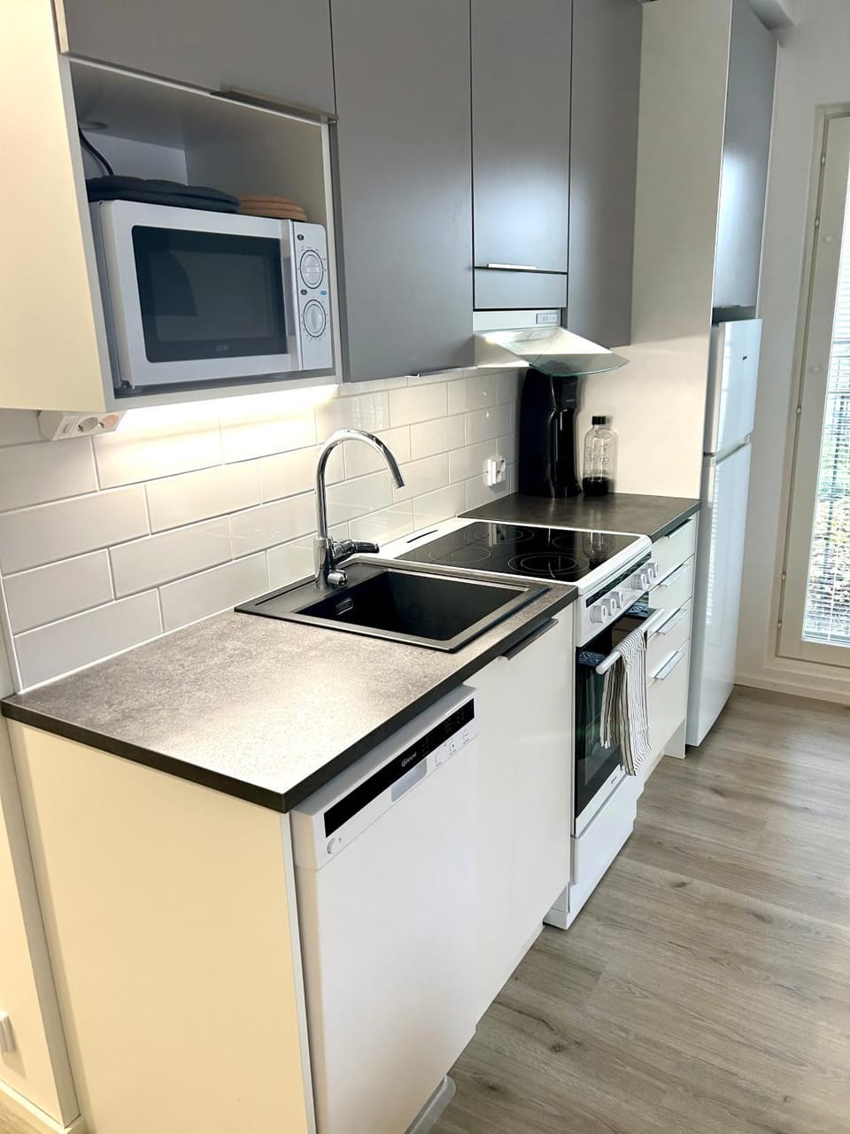 Kitchen or kitchenette, dishwasher, oven