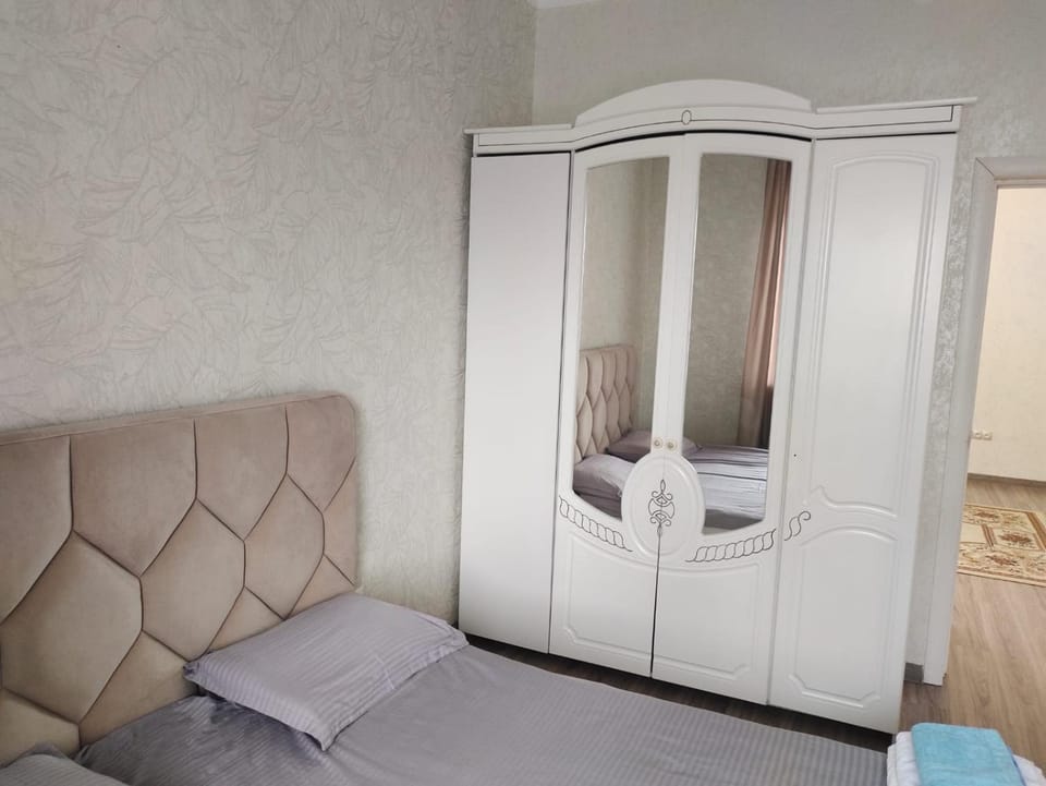 Bed, wardrobe