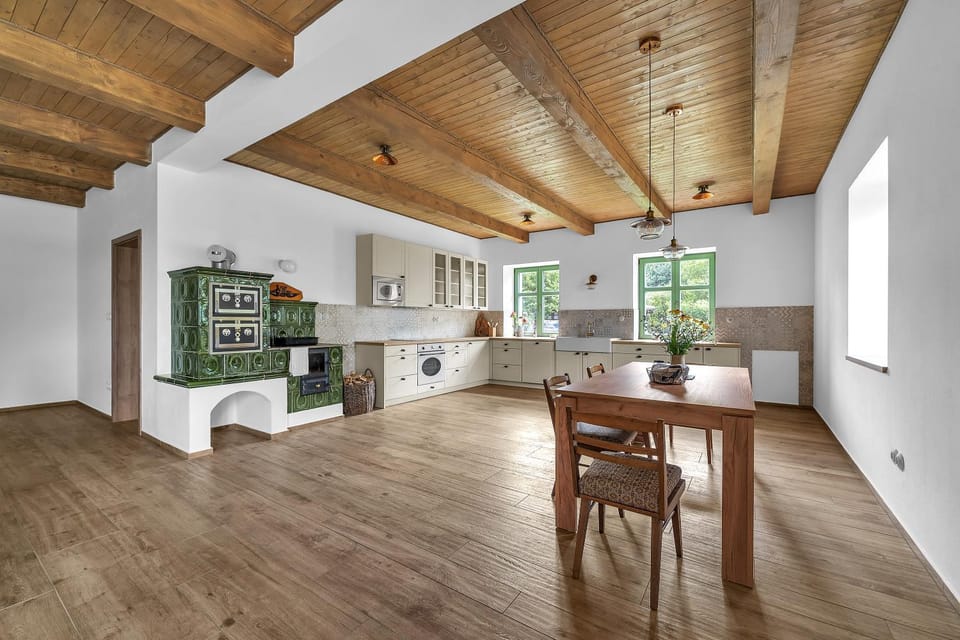 Kitchen or kitchenette, Seating area, Dining area, dishwasher, fireplace, microwave, oven, stove