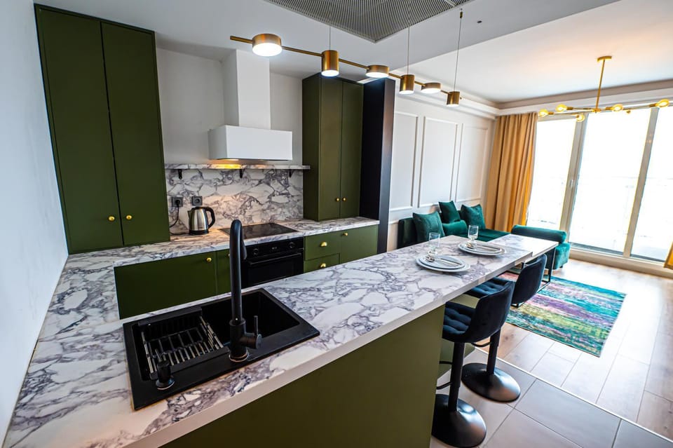 Kitchen or kitchenette, stove