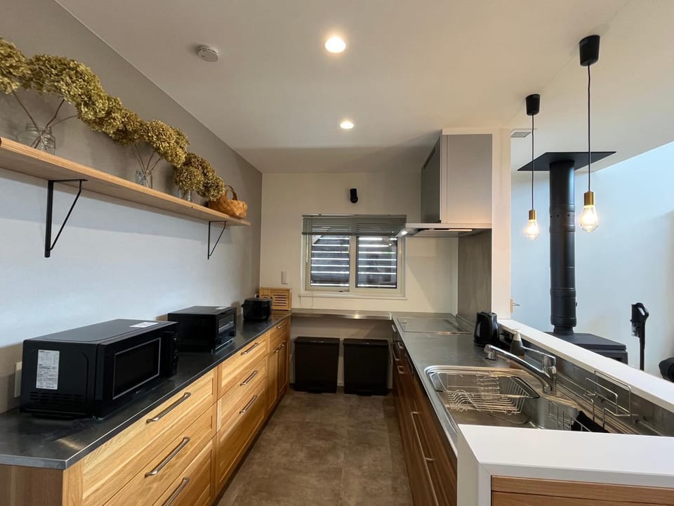 Kitchen or kitchenette, stove
