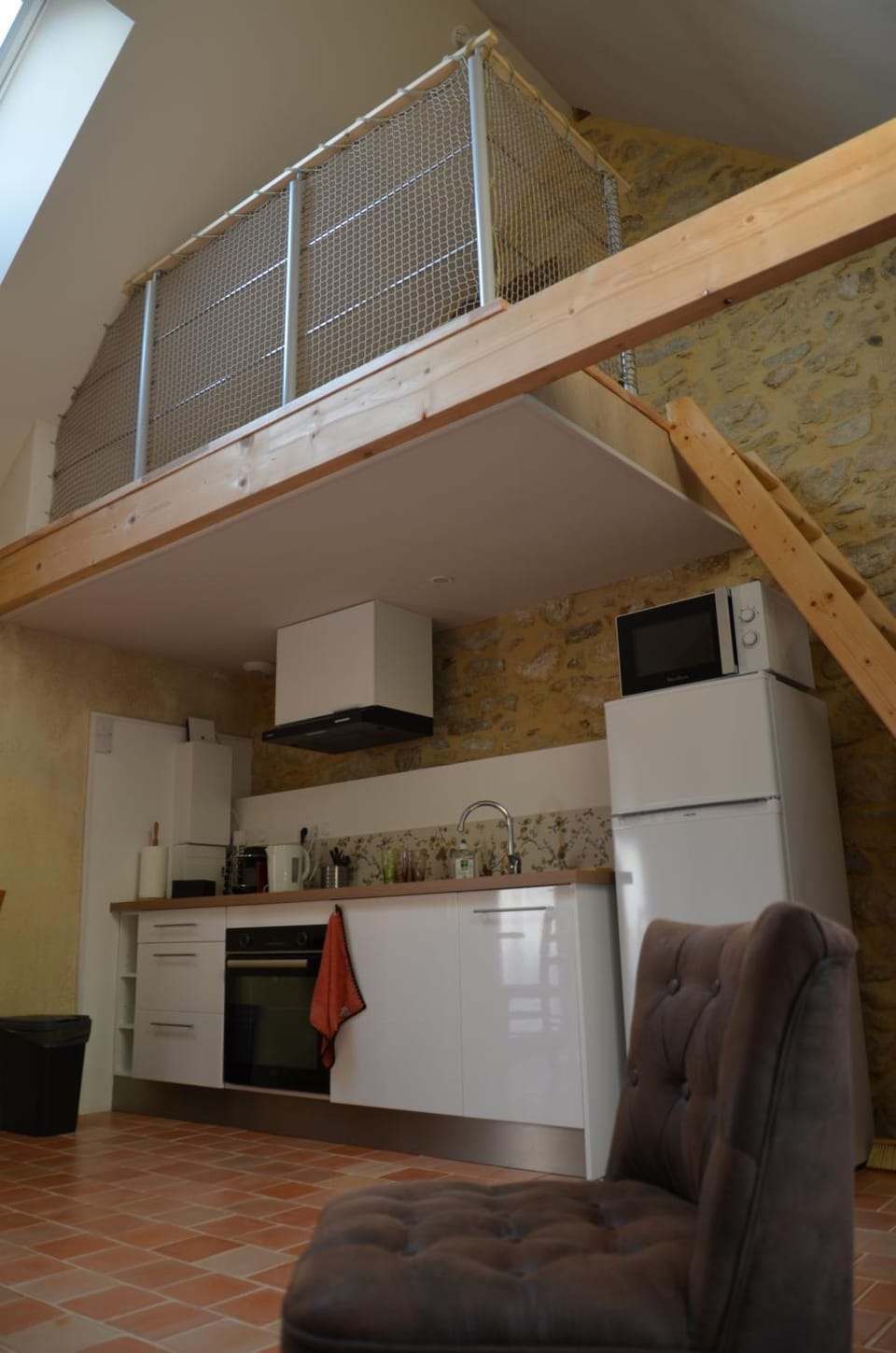 Bed, dishwasher, microwave, oven, stove