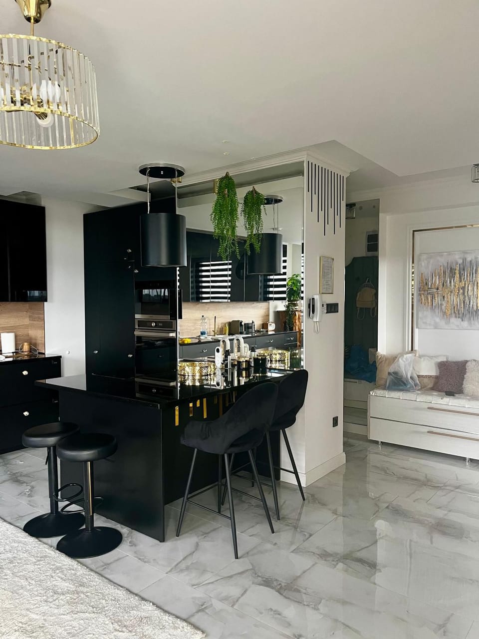 Kitchen or kitchenette, Living room, Dining area, oven, stove