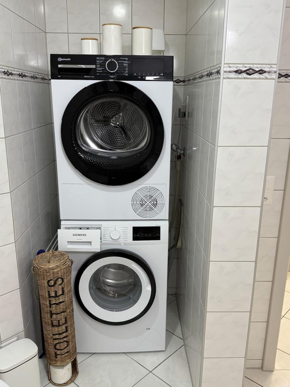 Bathroom, washing machine, dryer