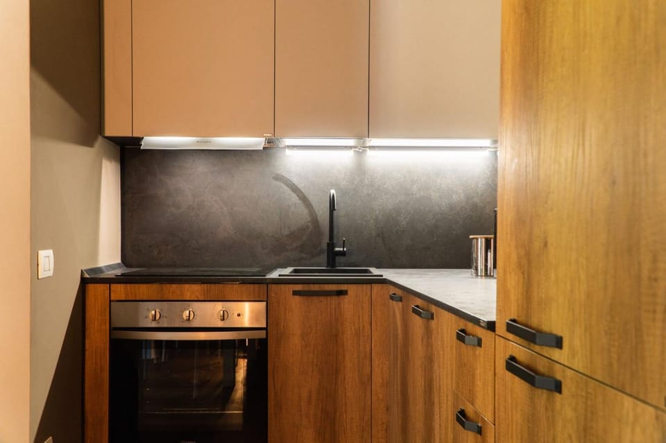 Kitchen or kitchenette, stove