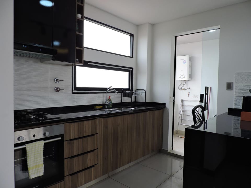 Kitchen or kitchenette, stove