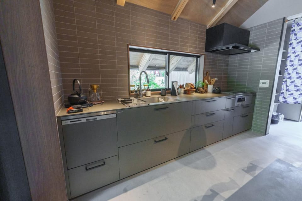 Kitchen or kitchenette, stove