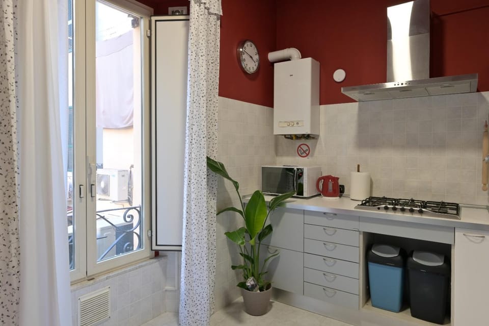 Kitchen or kitchenette, stove