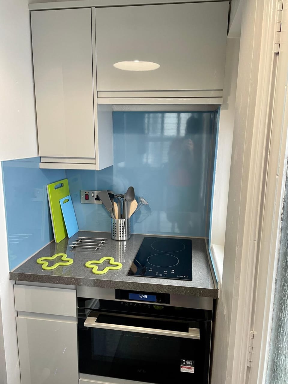 Kitchen or kitchenette, stove