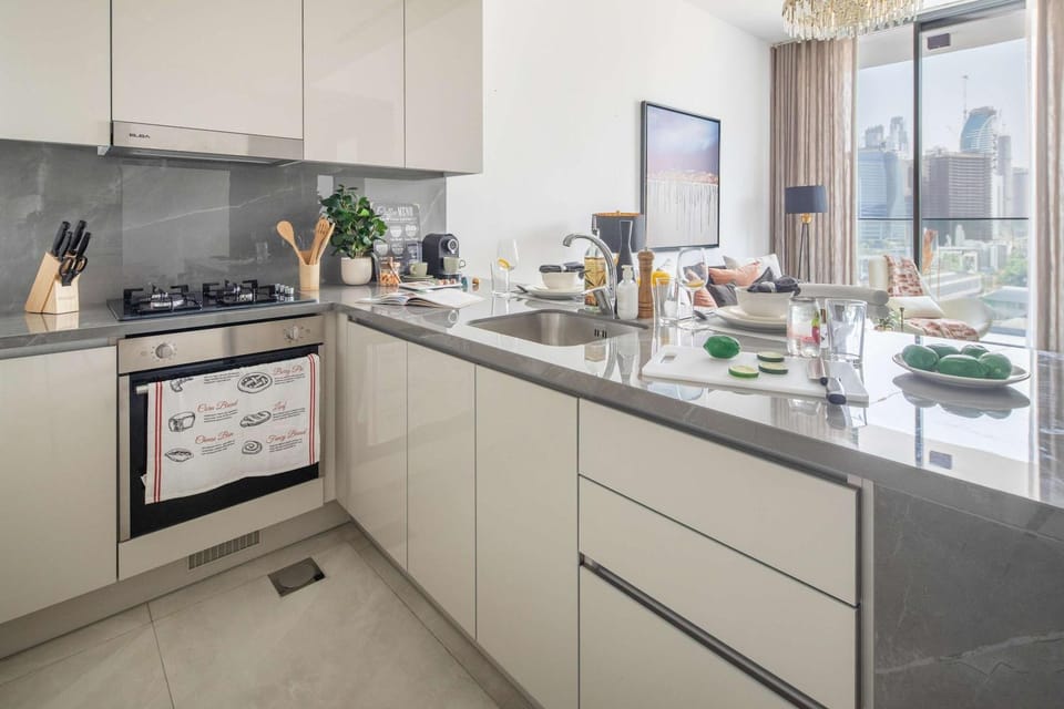 Kitchen or kitchenette, stove