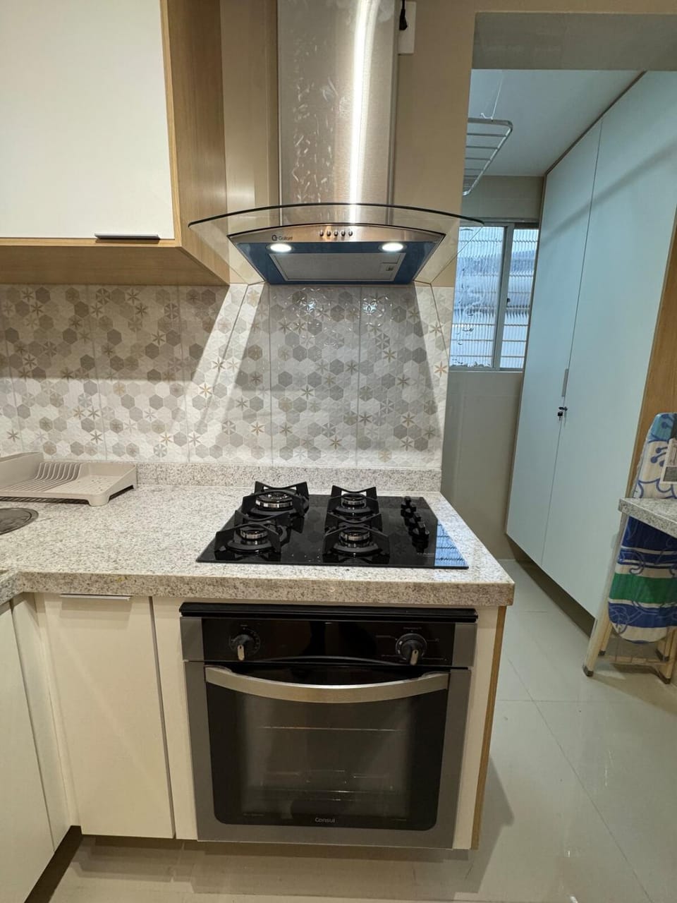 Kitchen or kitchenette, stove