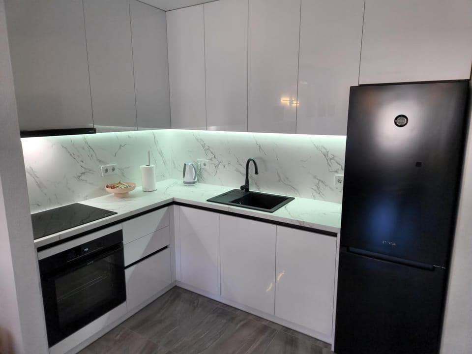 Kitchen or kitchenette, dishwasher, oven, stove
