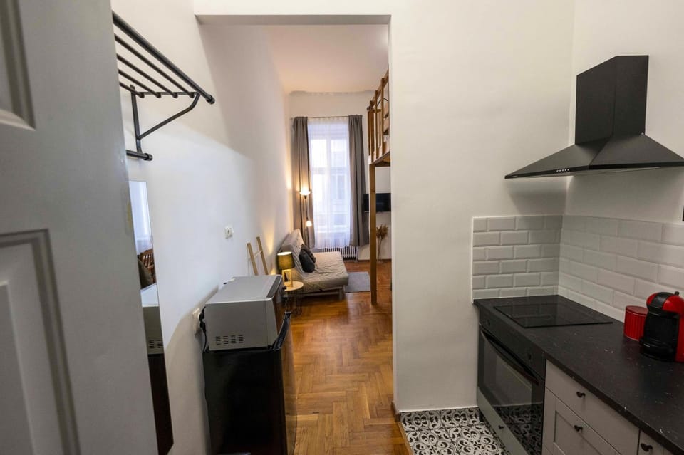 Kitchen or kitchenette, stove