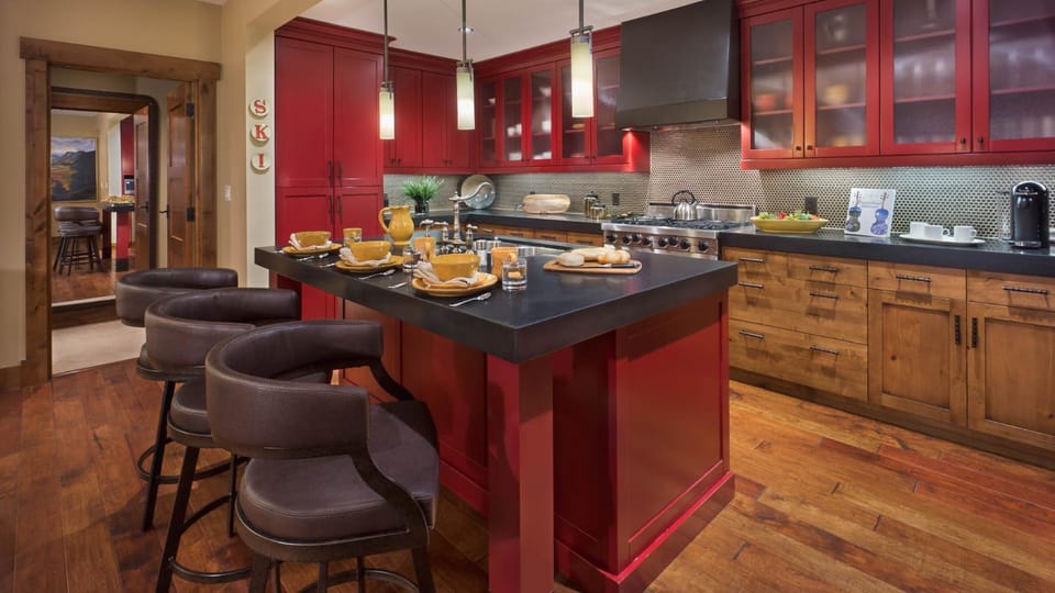 Seating area, storage, stove, kitchen