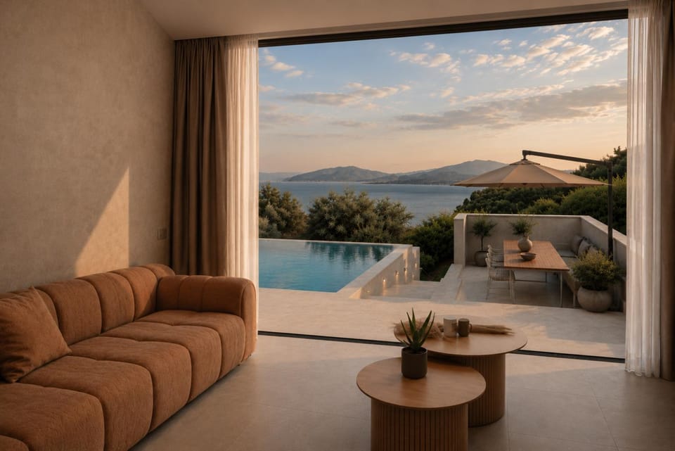 Living room, Pool view