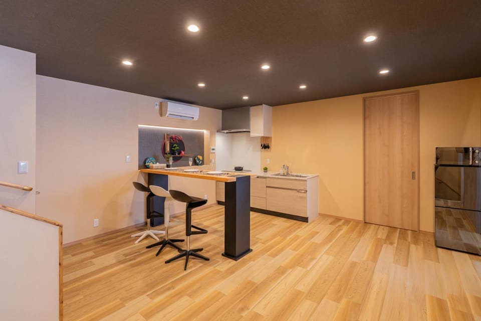 Kitchen or kitchenette, stove