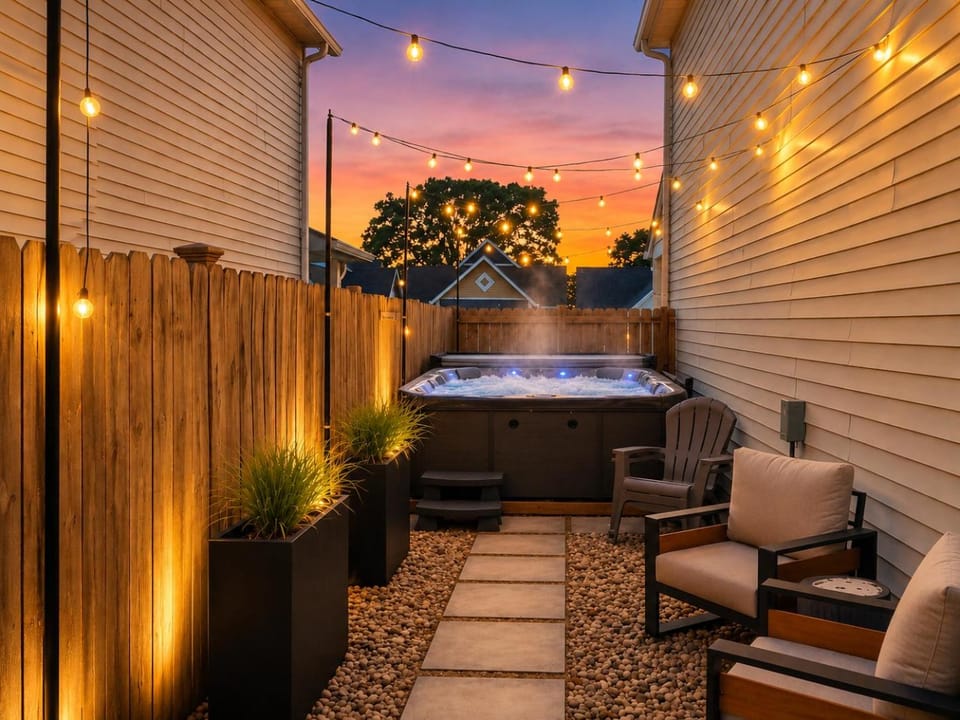 Patio, Hot Tub, Seating area, Sunset