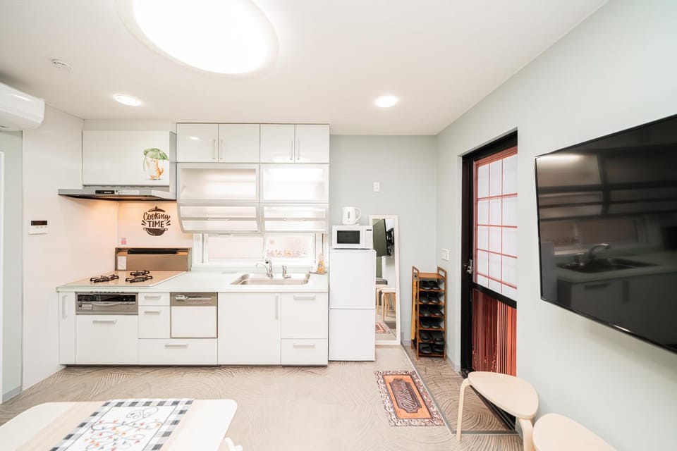 Kitchen or kitchenette, stove