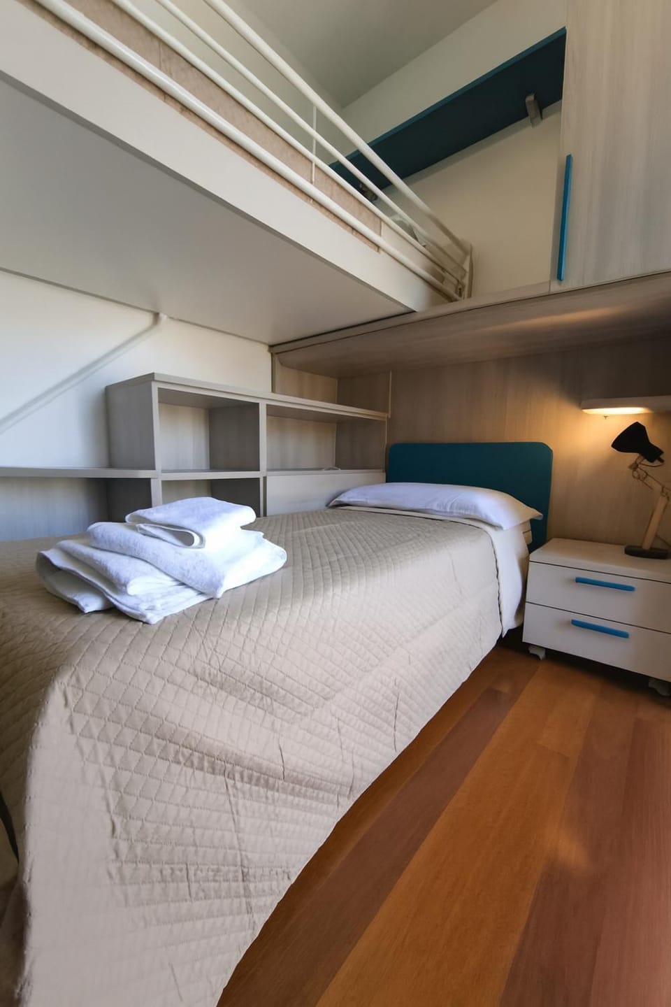 Bed, Bedroom, bunk bed, towels, wardrobe